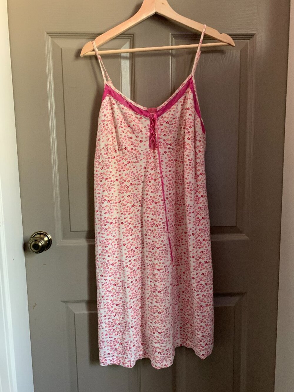 Addition Elle Pink Floral Slip Dress Nightgown Size 1X Lace Trim Coquette Cotton